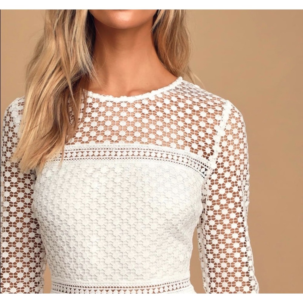 Lulus Begins With Love White Crotchet Lace Tiered Mini Dress - Picture 3 of 7